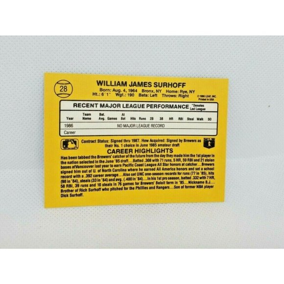 Donruss 87 BJ Surhoff, Ted Higuera, Mike Birkbeck & Ted Higuera Baseball Cards - Picture 9 of 11